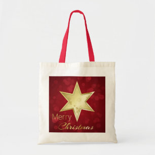Golden Christmas Star Red Bokeh - Budget Tote Bag