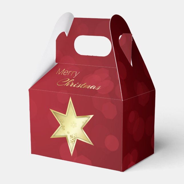 Golden Christmas Star Red Bokeh Favor Box (Front Side)