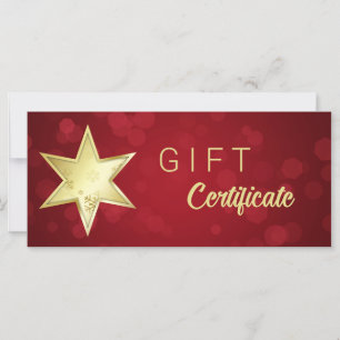 Golden Christmas Star Red Bokeh Gift Certificate