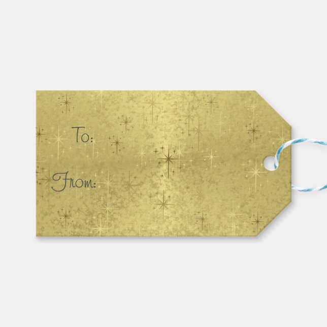 Golden Christmas Stars  Holiday Gift Tags (Front (Horizontal))