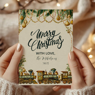 Golden Christmas Train Holiday Card