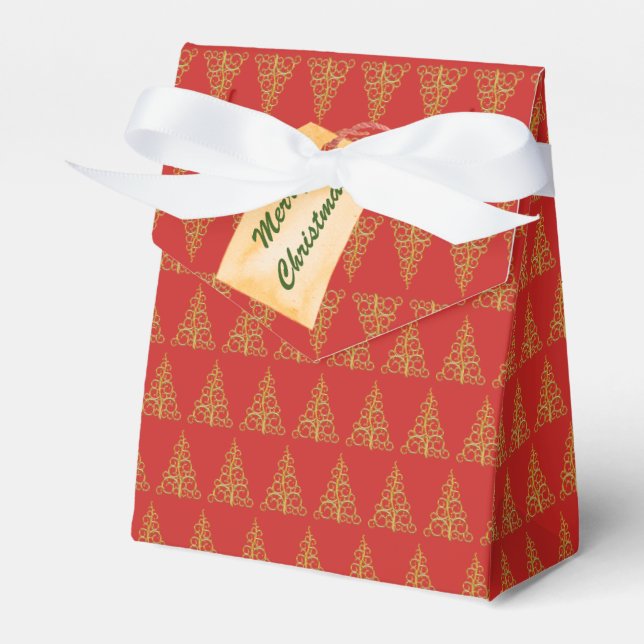 Golden Christmas Tree Favor Box (Front Side)