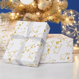 Golden Christmas Tree Geometric Pattern Wrapping Paper