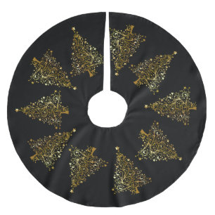 Golden Christmas tree Pattern Black Brushed Polyester Tree Skirt