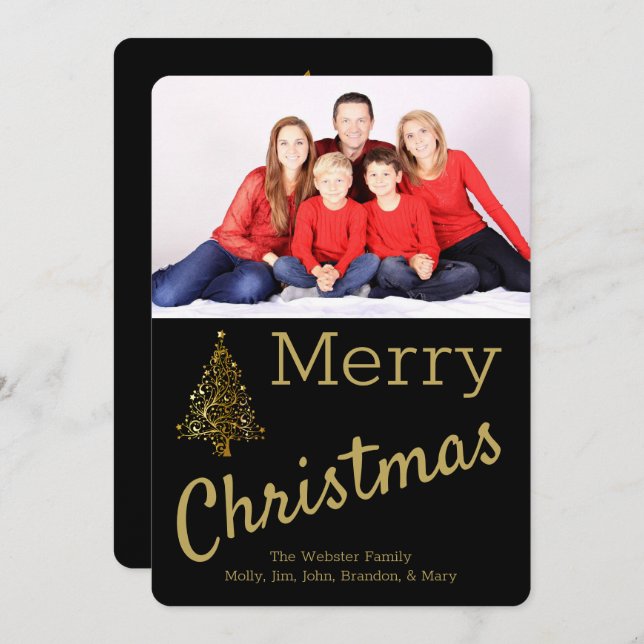 Golden Christmas Tree Photo Card (Front/Back)