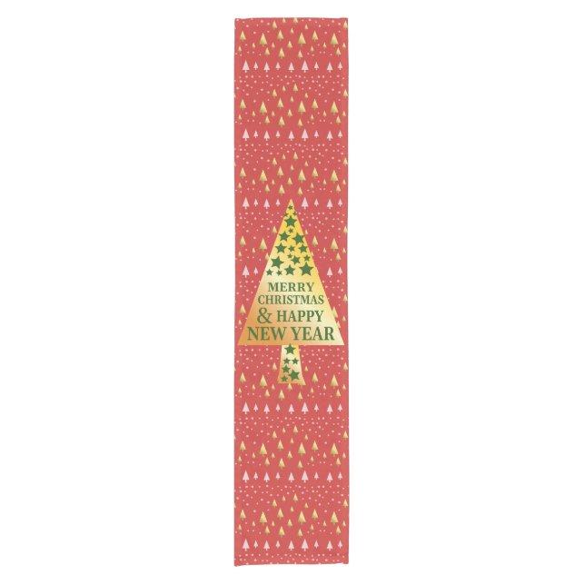 Golden Christmas tree - Red landscape Short Table Runner (Front)