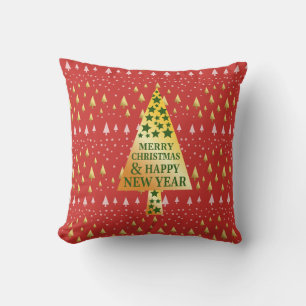 Golden Christmas tree - Red landscape Throw Pillow