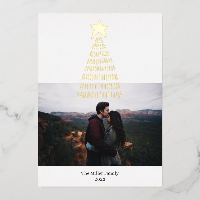 Golden Christmas Tree Star Foil Holiday Card (Front)