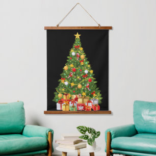 Golden Christmas Tree Wall Tapestry