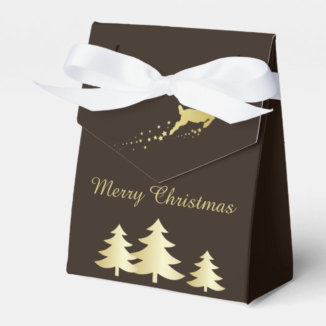 Golden Christmas Tree with Reindeer Favor Box (Front Side)