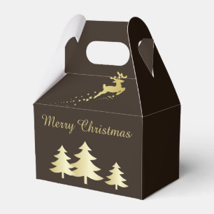 Golden Christmas Tree with Reindeer Favor Box