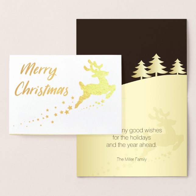 Golden Christmas Tree with Reindeer Foil Card (Display)