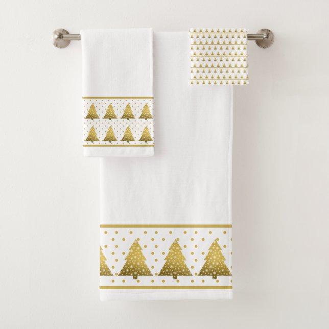 Golden Christmas Trees Bath Towel Set (Insitu)