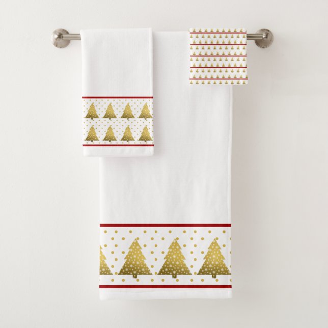 Golden Christmas Trees Bath Towel Set (Insitu)