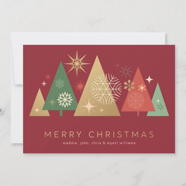 Golden Christmas Trees - Elegant Festive Wishes Holiday Card (Front)