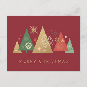Golden Christmas Trees - Elegant Festive Wishes Holiday Postcard