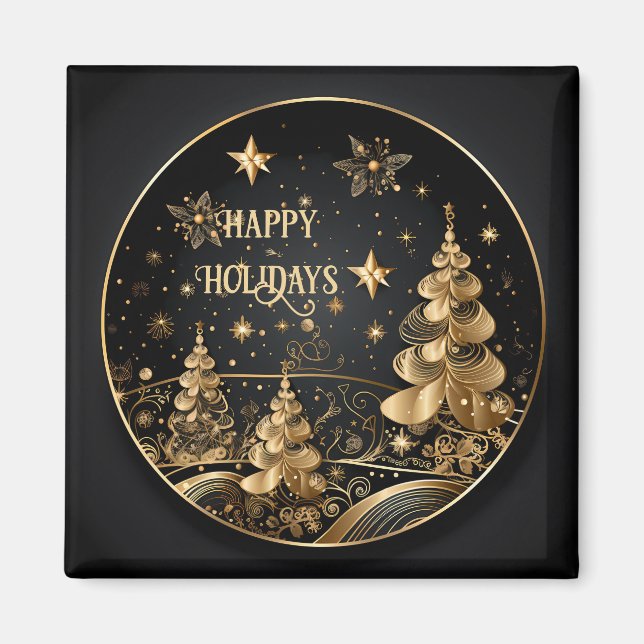 Golden Christmas Trees Holiday Magnet (Front)