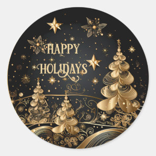 Golden Christmas Trees Holiday Sticker