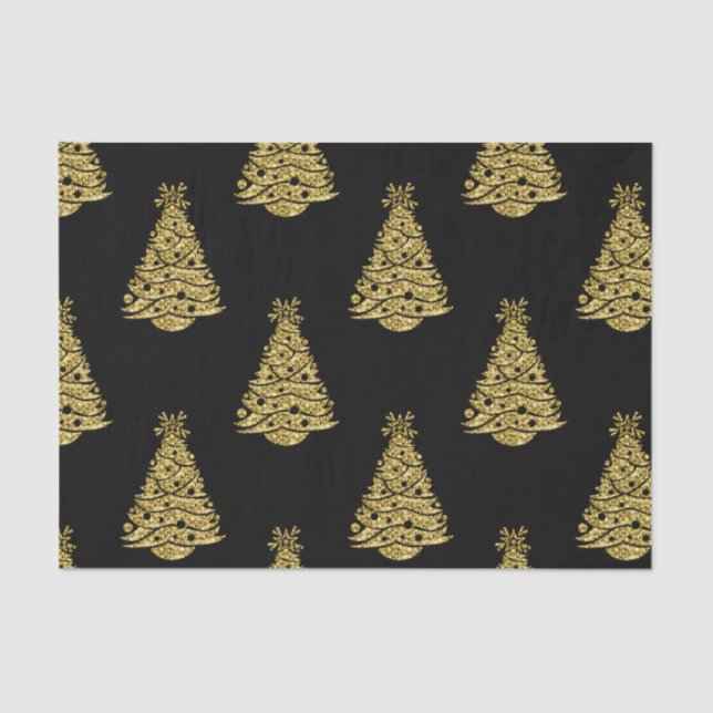 Golden Christmas Trees on Black Christmas Tissue Paper (Front)