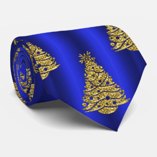 Golden Christmas Trees on Blue Tie