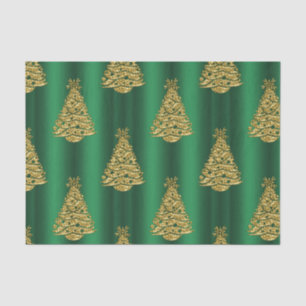 Golden Christmas Trees on Green Tissue Paper