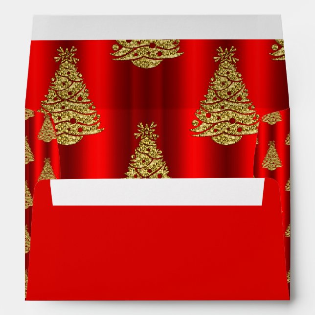 Golden Christmas Trees on Red Envelopes (Back (Bottom))