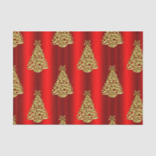 Golden Christmas Trees on Red Tissue Paper