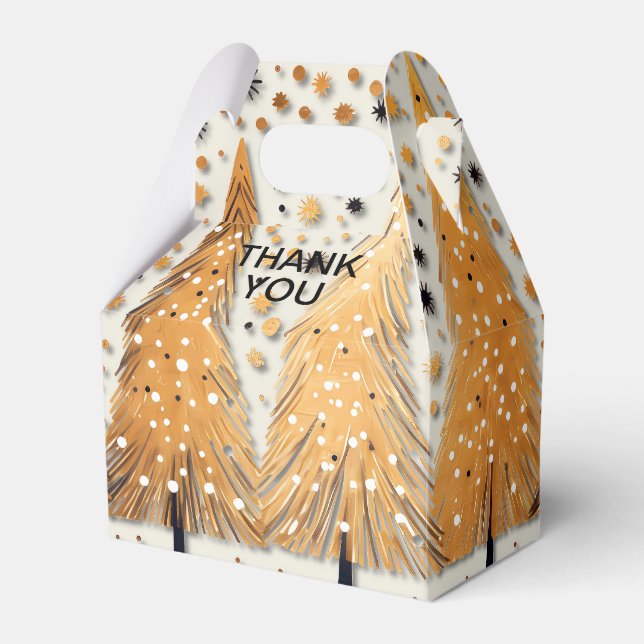 Golden Christmas Trees Shiny Snowflakes Holidays Favor Box (Front Side)