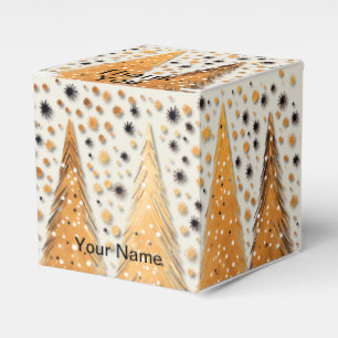 Golden Christmas Trees Shiny Snowflakes Holidays Favor Box