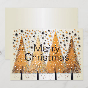 Golden Christmas Trees Shiny Snowflakes Holidays Holiday Card