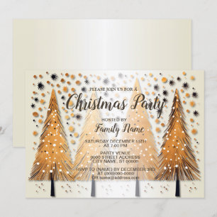 Golden Christmas Trees Shiny Snowflakes Holidays Invitation
