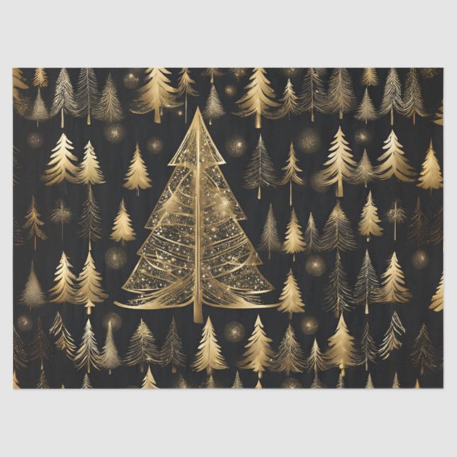 Golden Christmas Trees Wrapping Decoupage Craft  Tissue Paper (Front)