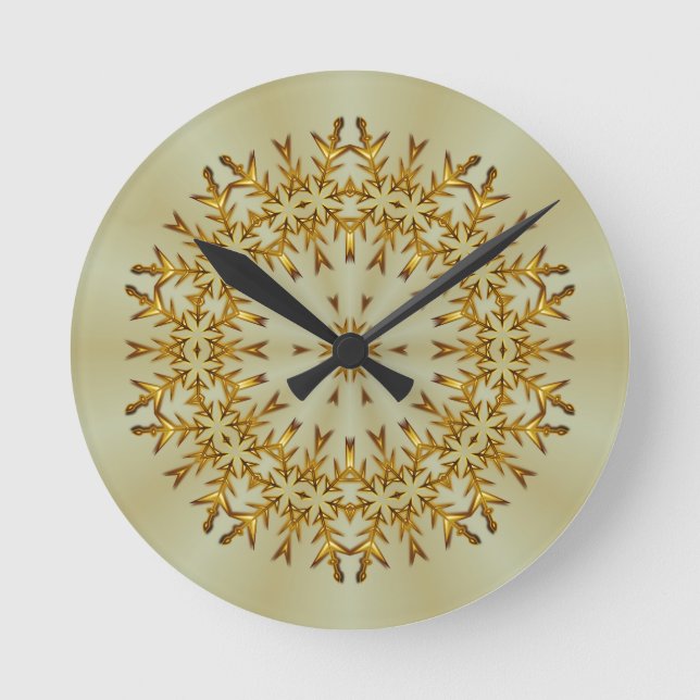 Golden Christmas Wreath Round Clock (Front)