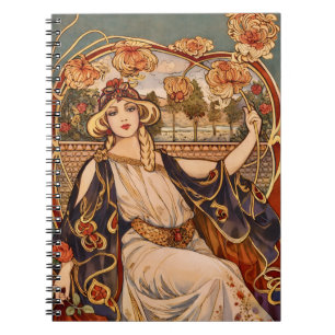Golden Chrysanthemum Muse – Art Nouveau Floral  Notebook