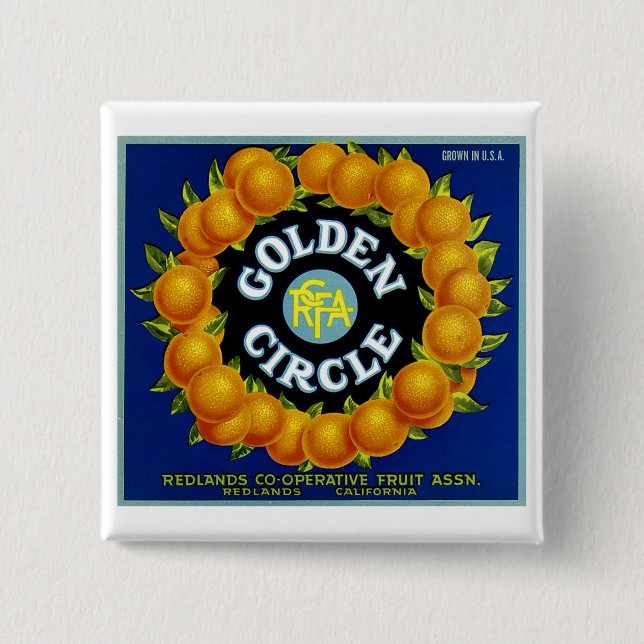 Golden Circle Oranges 2 Inch Square Button (Front)