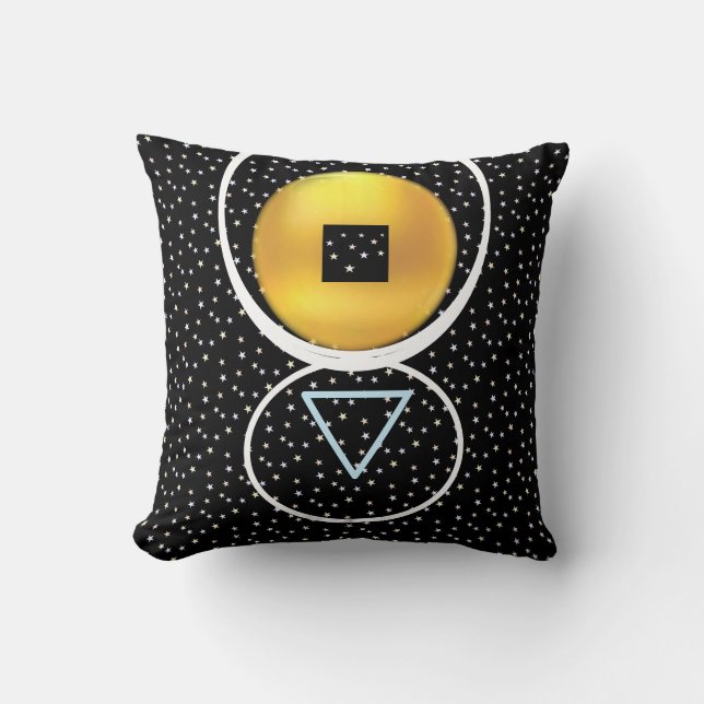 Golden Circle Square Triangle & Stars Throw Pillow (Front)