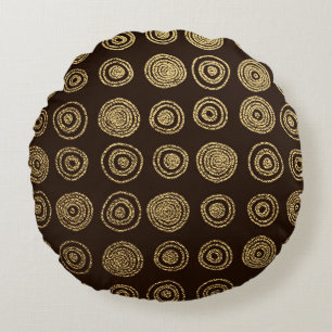 Golden Circles: Hand Drawn Pattern Round Pillow