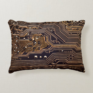 Golden circuit board. Electronic computer hardware Accent Pillow