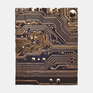 Golden circuit board. Electronic computer hardware Fleece Blanket