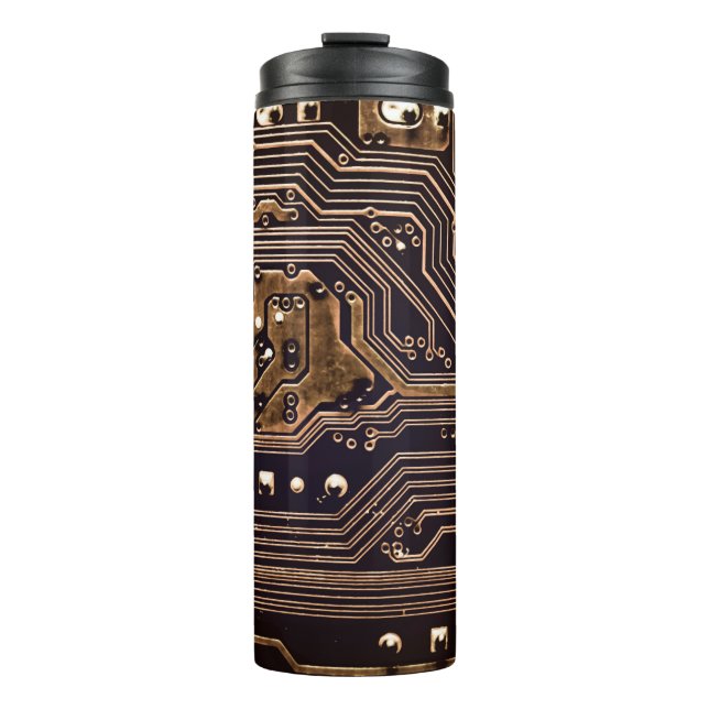 Golden circuit board. Electronic computer hardware Thermal Tumbler (Front)
