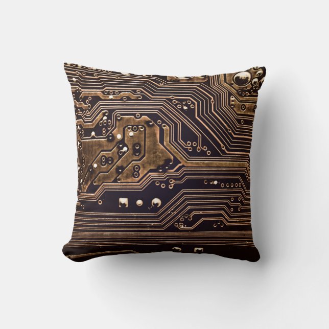 Golden circuit board. Electronic computer hardware Throw Pillow (Front)