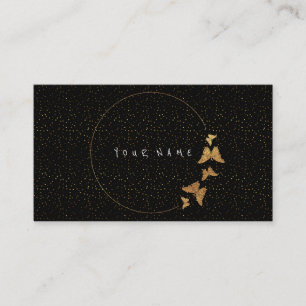 Golden Cirkles Glitter Confetti Butterfly Black Business Card
