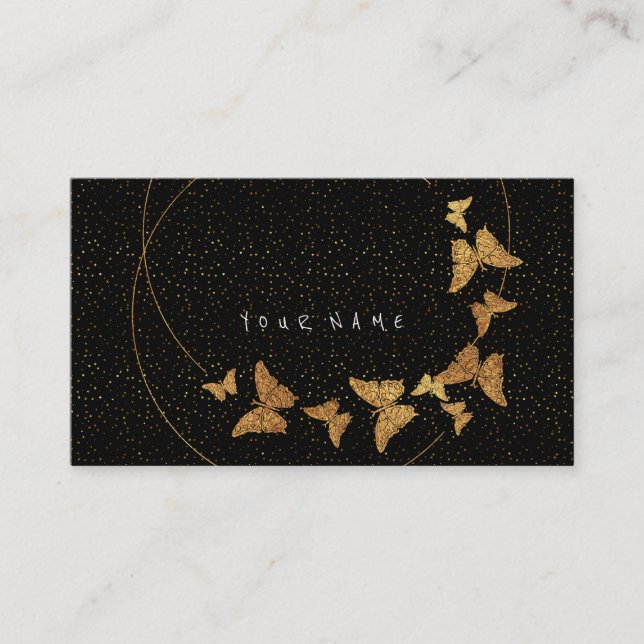 Golden Cirkles Glitter Confetti Butterfly Vip Business Card (Front)
