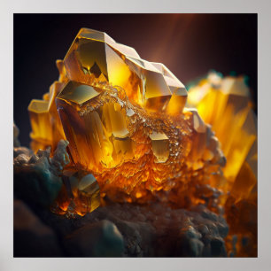 Golden Citrine Inspired Crystal Illustration Poster
