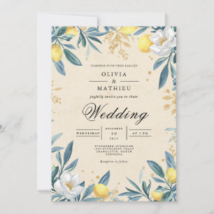 Golden Citrus Floral Wedding Invitation