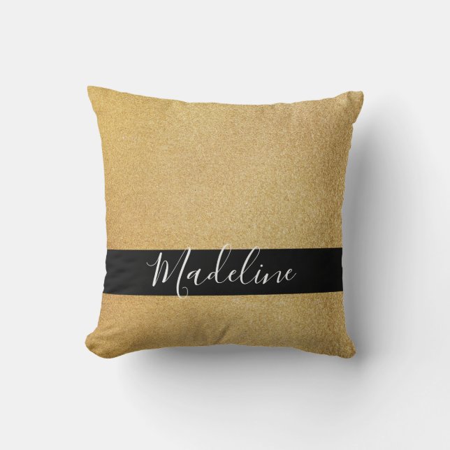 golden Classic Black Sash Custom Name Throw Pillow (Front)