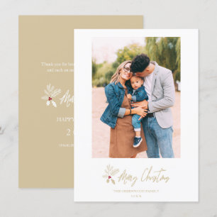 Golden Classic Merry Christmas Custom Photo Holiday Card