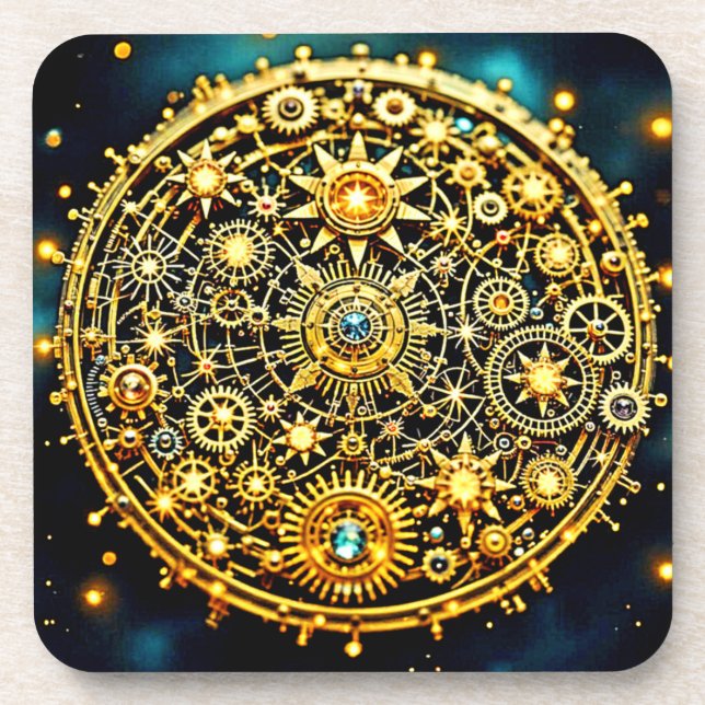 Golden Clockwork Celestial Art Coaster (Front)