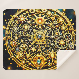 Golden Clockwork Celestial Art Sherpa Blanket