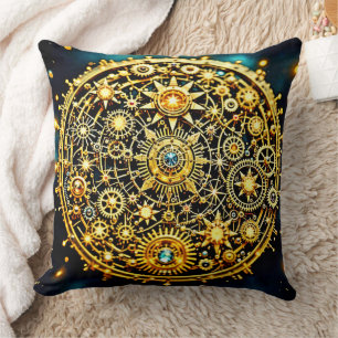 Golden Clockwork Celestial Art Throw Pillow